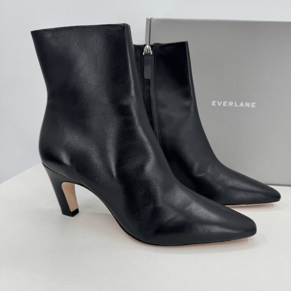 Everlane The Short Banana Heel Boot in Black Leather size 11 Ankle Side Zip NIB